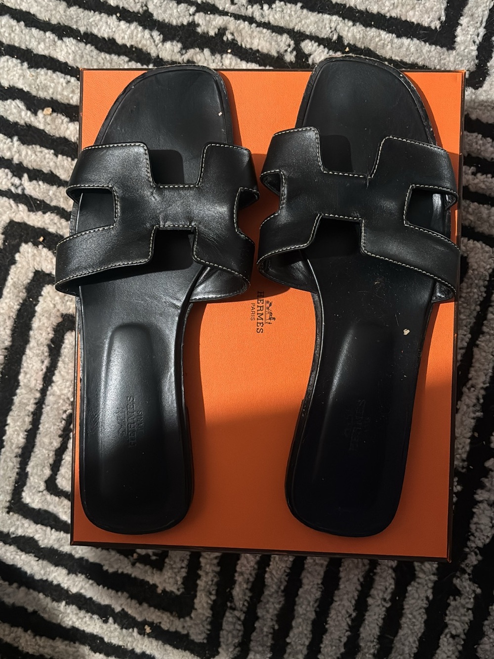 Hermes Oran Sandals, 42 Black